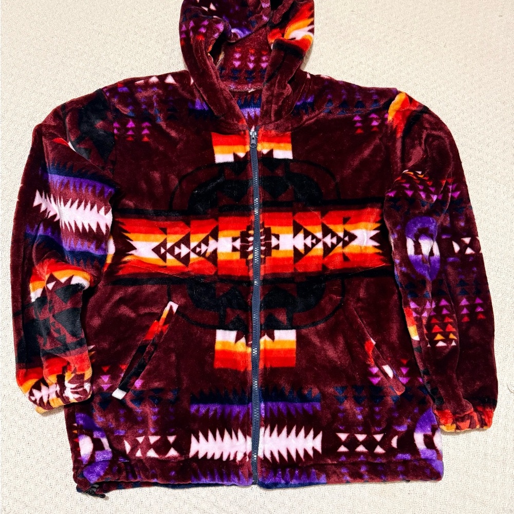 Maroon Tribal Pattern Zip-Up Hoodie Jacket